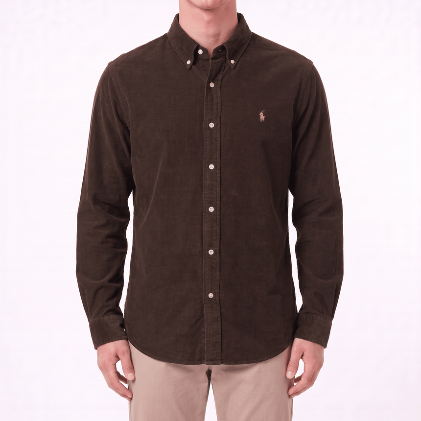 Polo Ralph Lauren Button-Down Collar Logo-Embroidered Cotton-Corduroy Shirt in Brown - Boinclo - Outlet Sale Under Retail