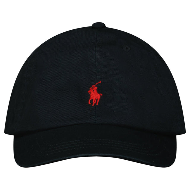 Polo Ralph Lauren Cotton Chino Baseball Cap in Black with Red Logo - Boinclo - Outlet Sale Under Retail