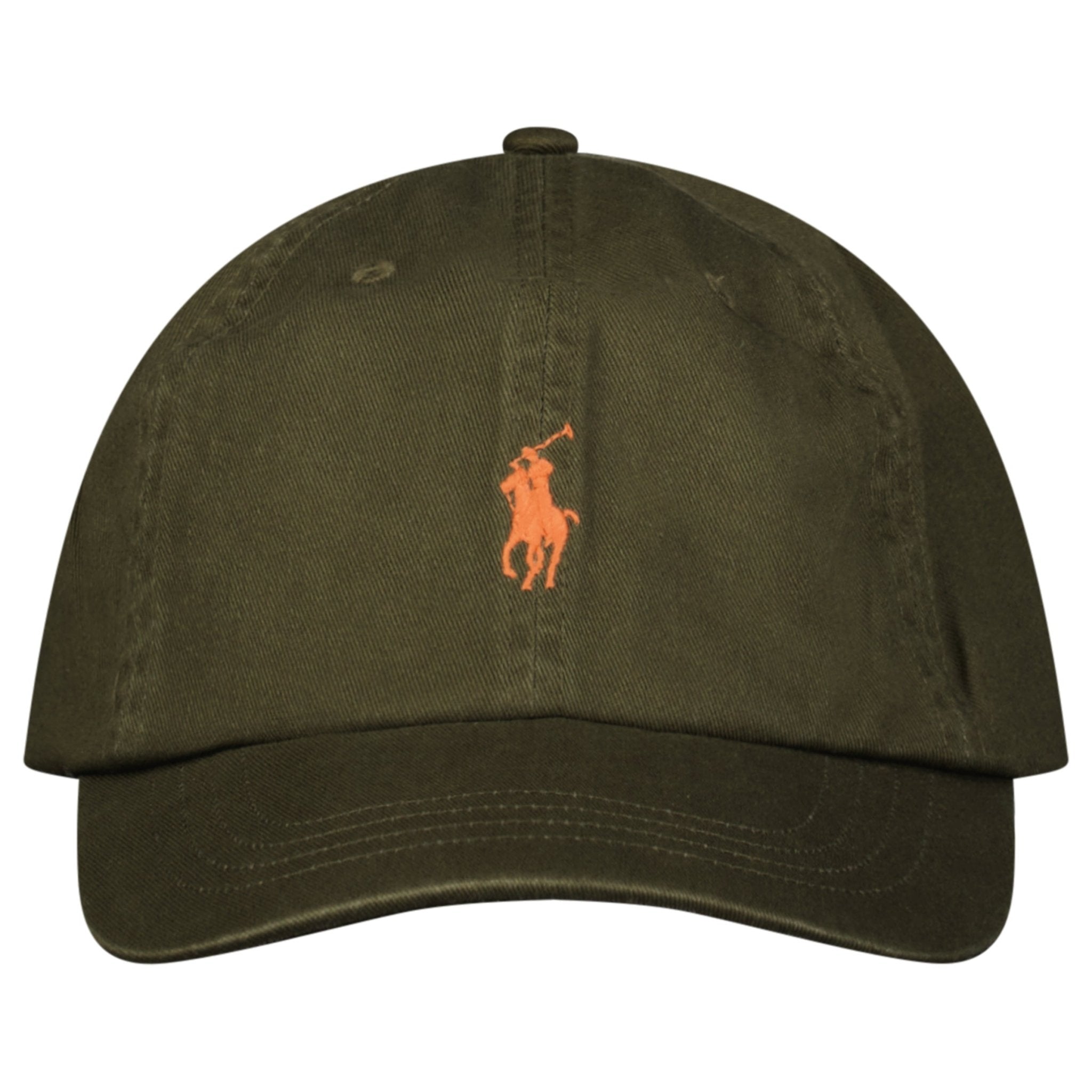 Color variation of Polo Ralph Lauren Cotton Chino Baseball Cap in Khaki Green with Orange Logo