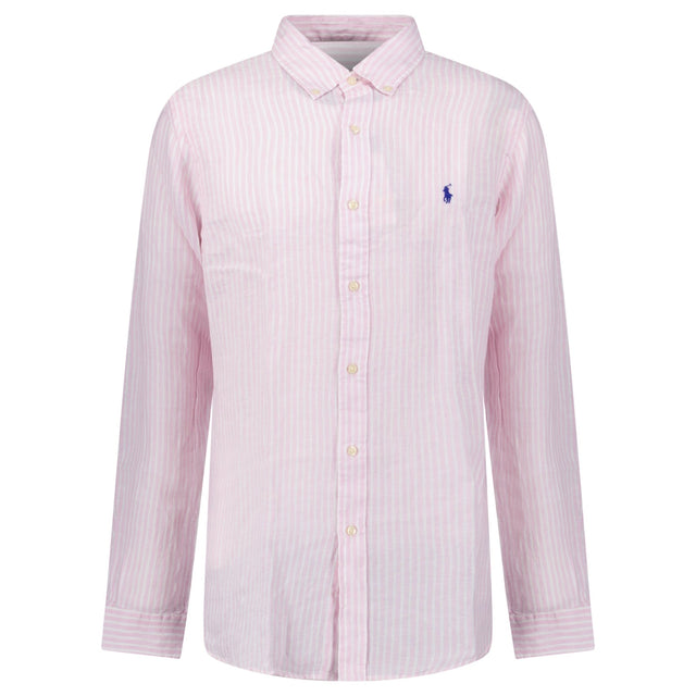 Polo Ralph Lauren Custom Fit Stripe Linen Shirt in Pink/White - Boinclo - Outlet Sale Under Retail