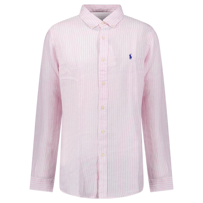 Polo Ralph Lauren Custom Fit Stripe Linen Shirt in Pink/White - Boinclo - Outlet Sale Under Retail