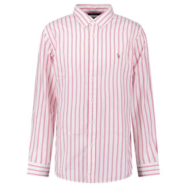 Polo Ralph Lauren Custom Fit Stripe Oxford Shirt in Pink/White - Boinclo - Outlet Sale Under Retail