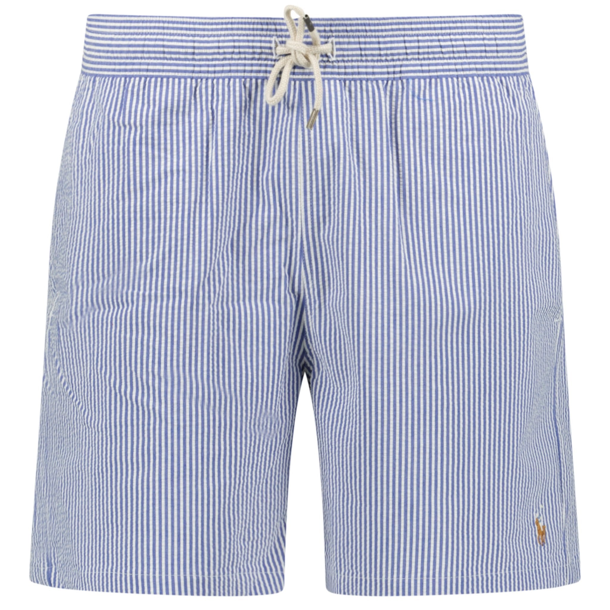 Color variation of Polo Ralph Lauren Traveler Classic Swim Trunk in Cruise Royal Seersucker