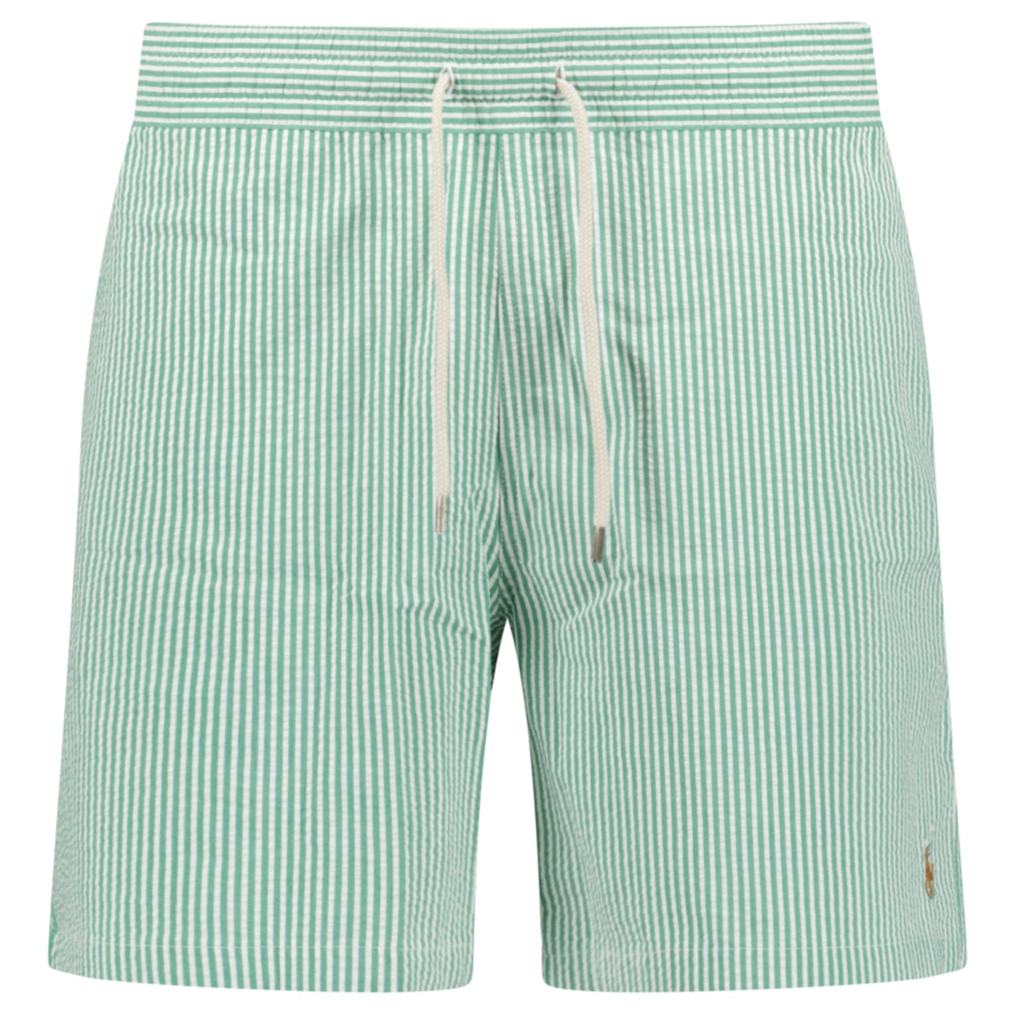 Color variation of Polo Ralph Lauren Traveler Classic Swim Trunk in Raft Green Seersucker