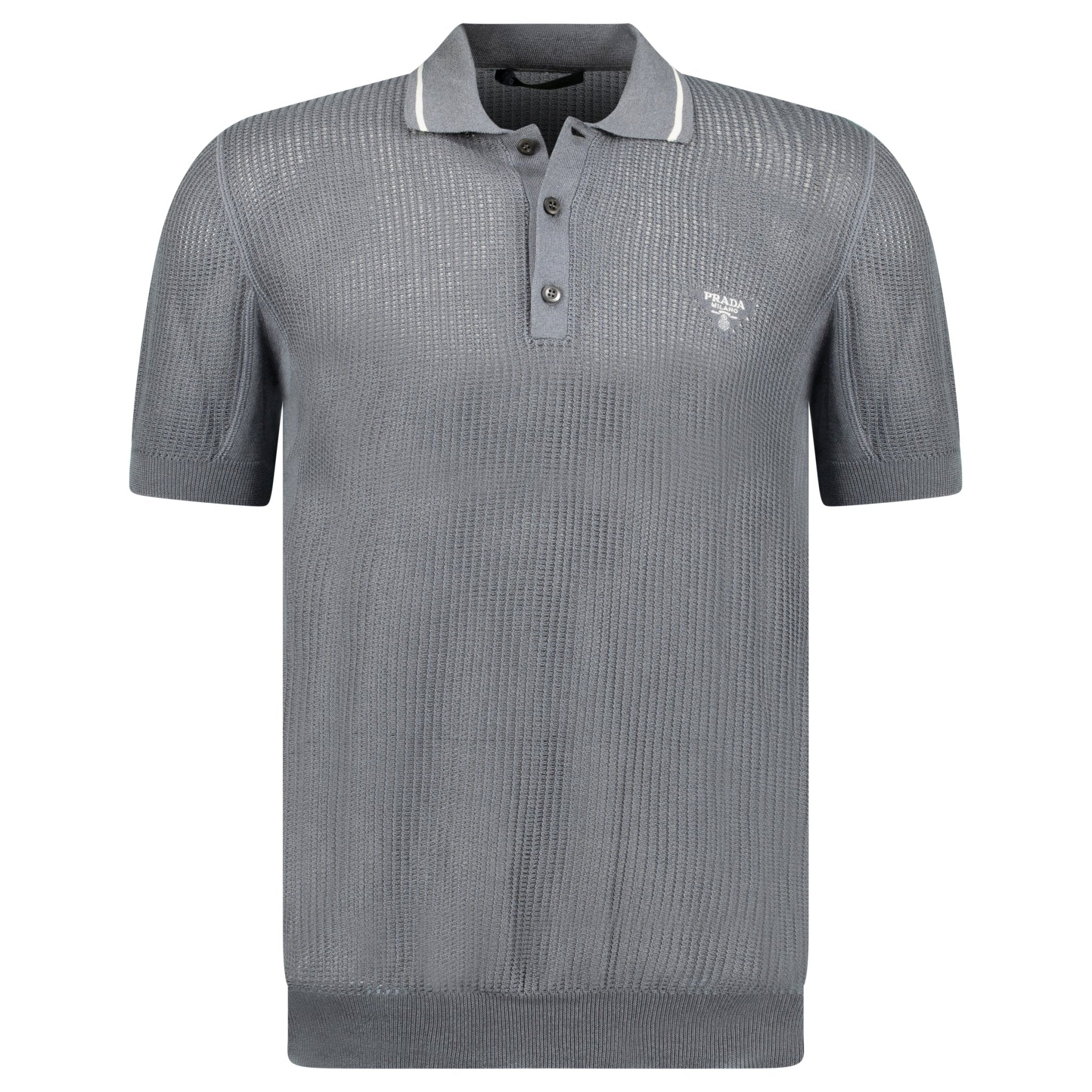 トップス PRADA POLO KNIT Prada Knit Short Sleeve Polo Shirt in Grey - Outlet Sale