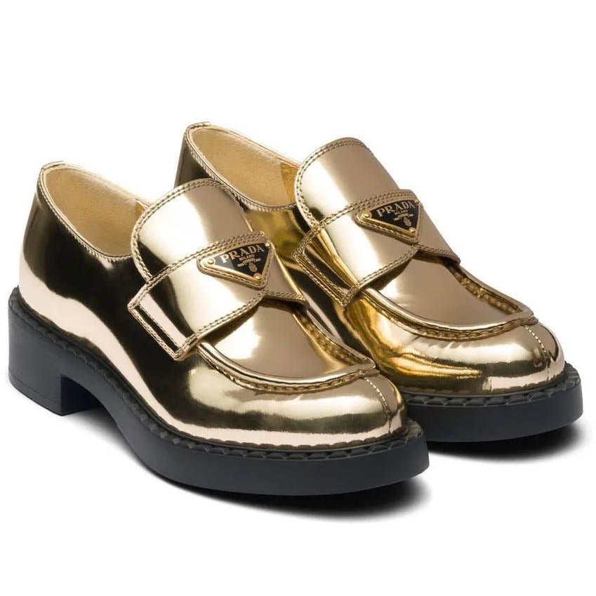 Metallic Leather Loafers Gold