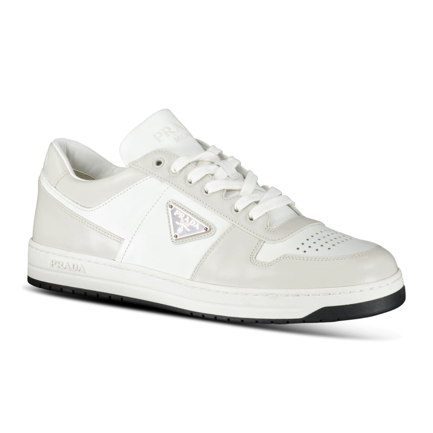 Prada Downtown Leather Low Top Trainers in White and Beige - Boinclo - Outlet Sale Under Retail