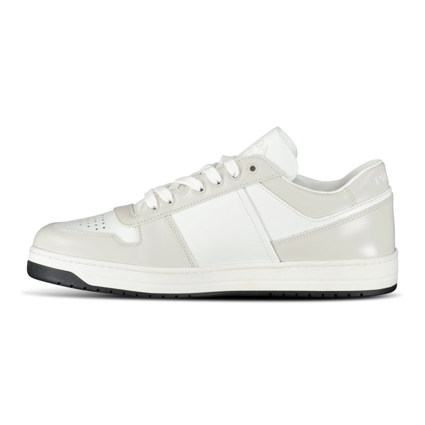 Prada Downtown Leather Low Top Trainers in White and Beige - Boinclo - Outlet Sale Under Retail