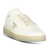Prada Leather Trainers with Gold Metal Appliqué in Avorio - Boinclo - Outlet Sale Under Retail