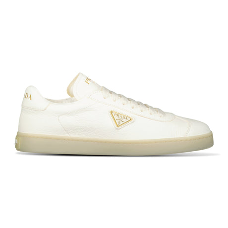 Prada Leather Trainers with Gold Metal Appliqué in Avorio - Boinclo - Outlet Sale Under Retail