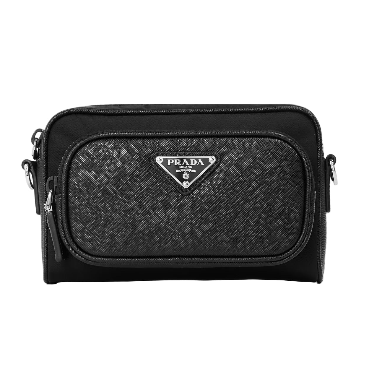 Prada Prada Metal Logo Leather Belt Bag Black - Outlet Sale
