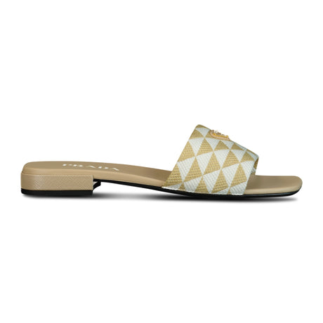 PRADA TRIANGLE LOGO FLAT MULE GOLD & WHITE - Boinclo ltd - Outlet Sale Under Retail