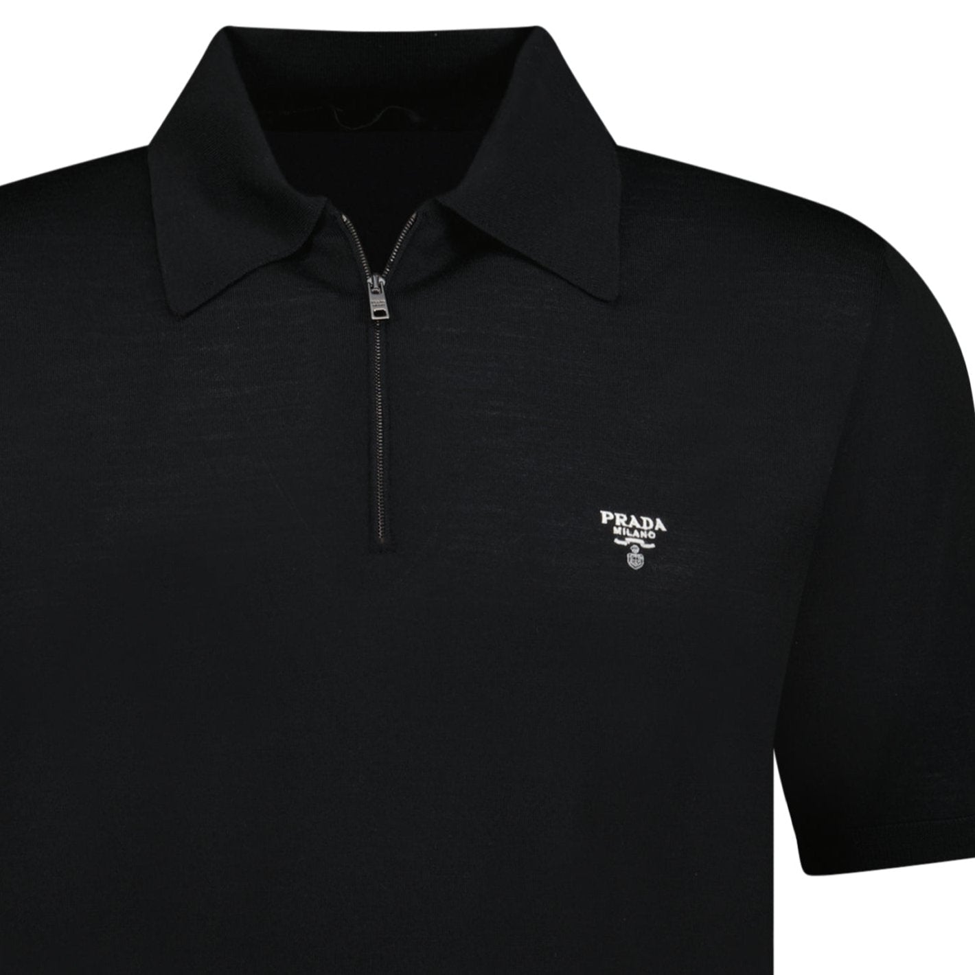 Prada Zipped Knit Logo Polo Shirt Black Outlet Sale Always Under Retail Boinclo