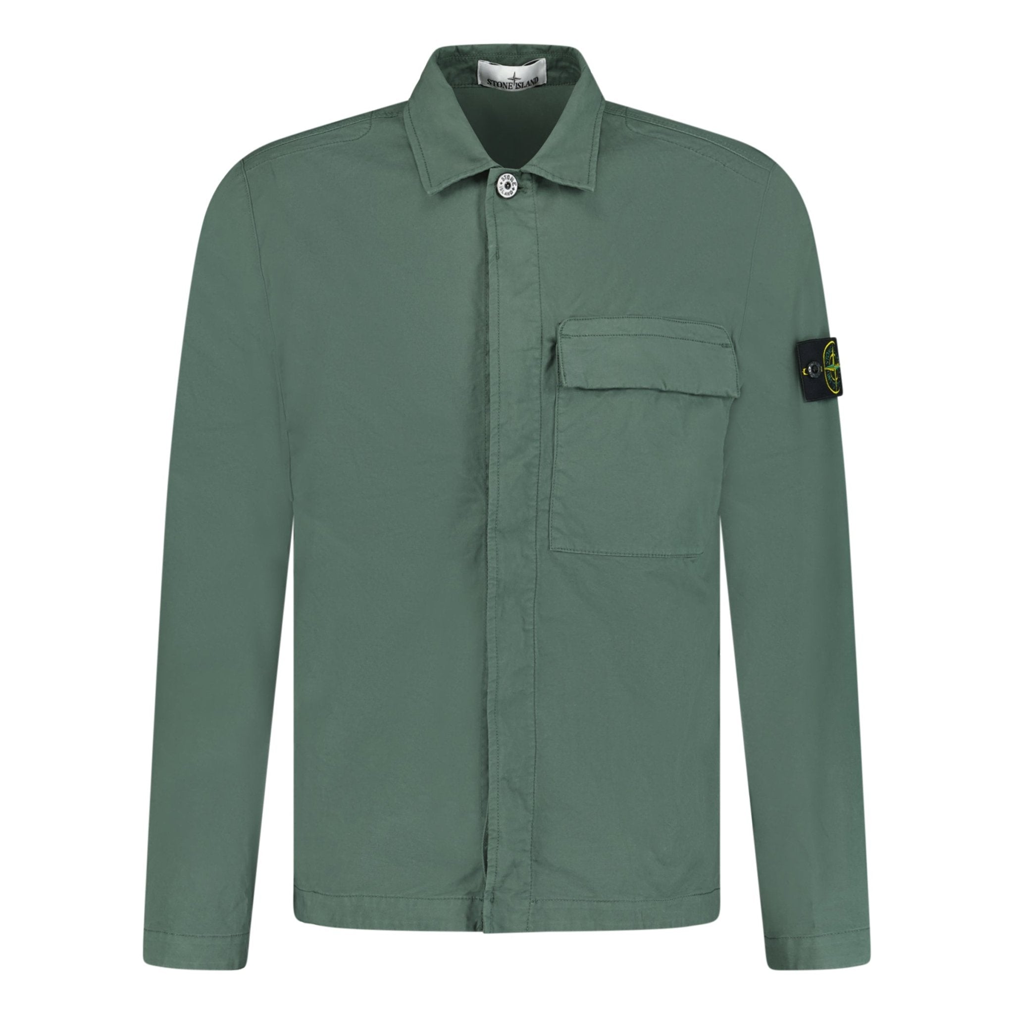 Stone Island Badge Button Up Overshirt Jacket Green