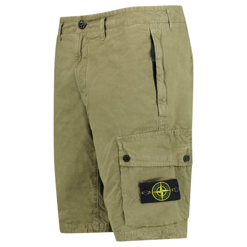 Stone Island Brushed Organic Cotton Canvas ‘OLD’ Effect Cargo Shorts in Military Green - Boinclo - Outlet Sale Under Retail