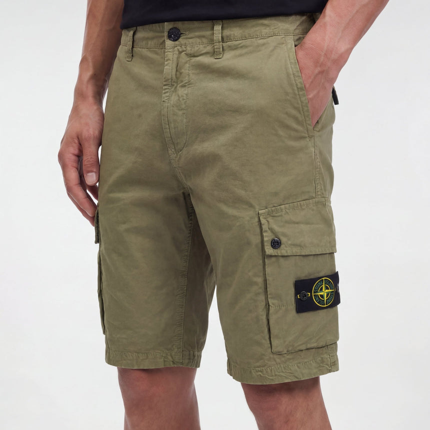 Stone Island Brushed Organic Cotton Canvas ‘OLD’ Effect Cargo Shorts in Military Green - Boinclo - Outlet Sale Under Retail