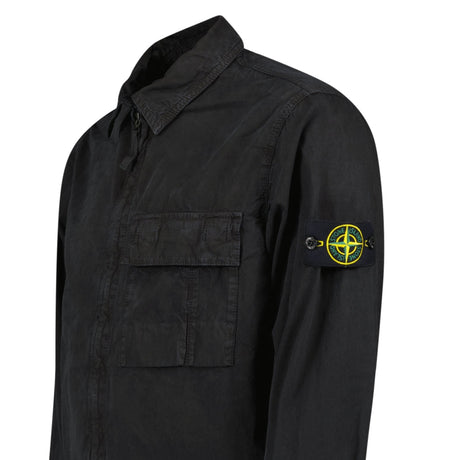 Stone Island Brushed Organic Cotton Canvas ‘OLD’ Effect Overshirt in Black - Boinclo - Outlet Sale Under Retail