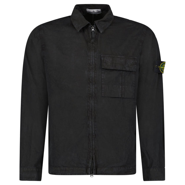Stone Island Brushed Organic Cotton Canvas ‘OLD’ Effect Overshirt in Black - Boinclo - Outlet Sale Under Retail
