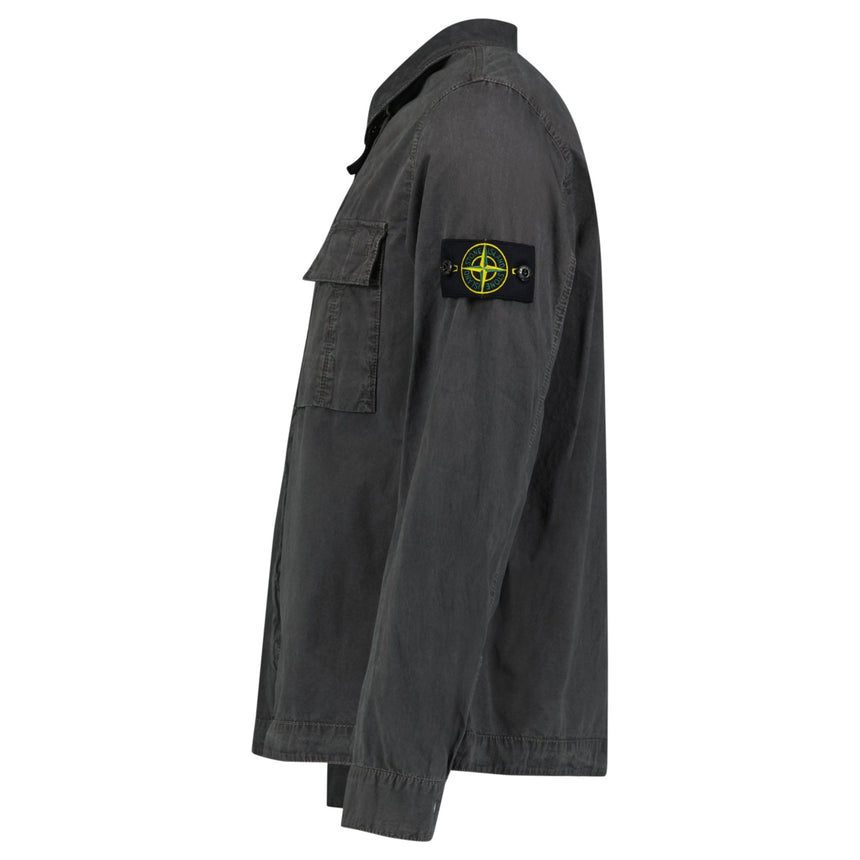 Stone Island Brushed Organic Cotton Canvas ‘OLD’ Effect Overshirt in Charcoal Grey - Boinclo - Outlet Sale Under Retail