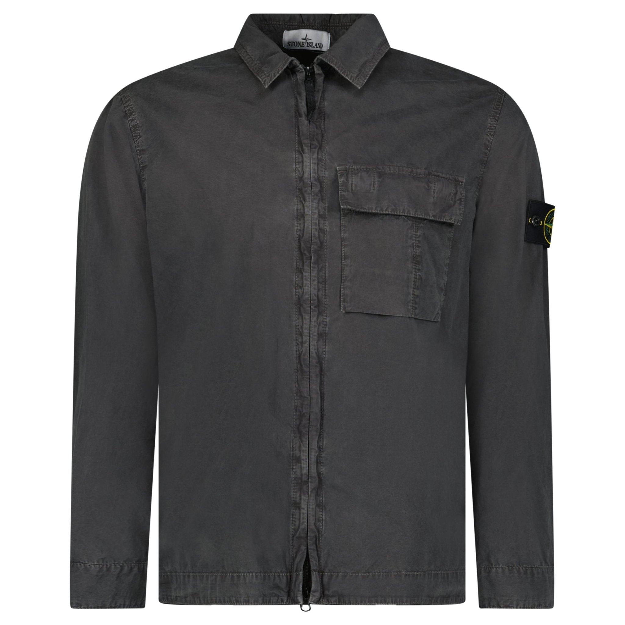 Color variation of Stone Island Brushed Organic Cotton Canvas ‘OLD’ Effect Overshirt in Charcoal Grey