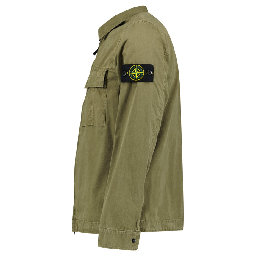 Stone Island Brushed Organic Cotton Canvas ‘OLD’ Effect Overshirt in Military Green - Boinclo - Outlet Sale Under Retail