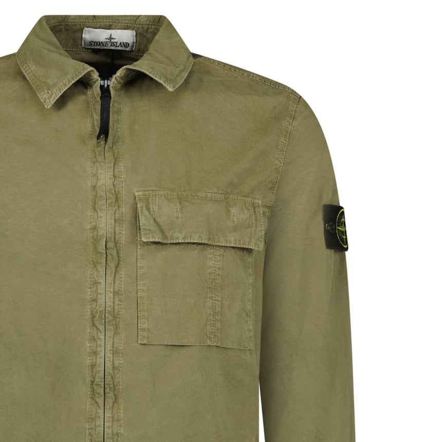 Stone Island Brushed Organic Cotton Canvas ‘OLD’ Effect Overshirt in Military Green - Boinclo - Outlet Sale Under Retail
