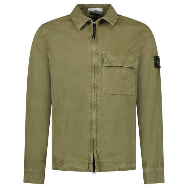 Stone Island Brushed Organic Cotton Canvas ‘OLD’ Effect Overshirt in Military Green - Boinclo - Outlet Sale Under Retail