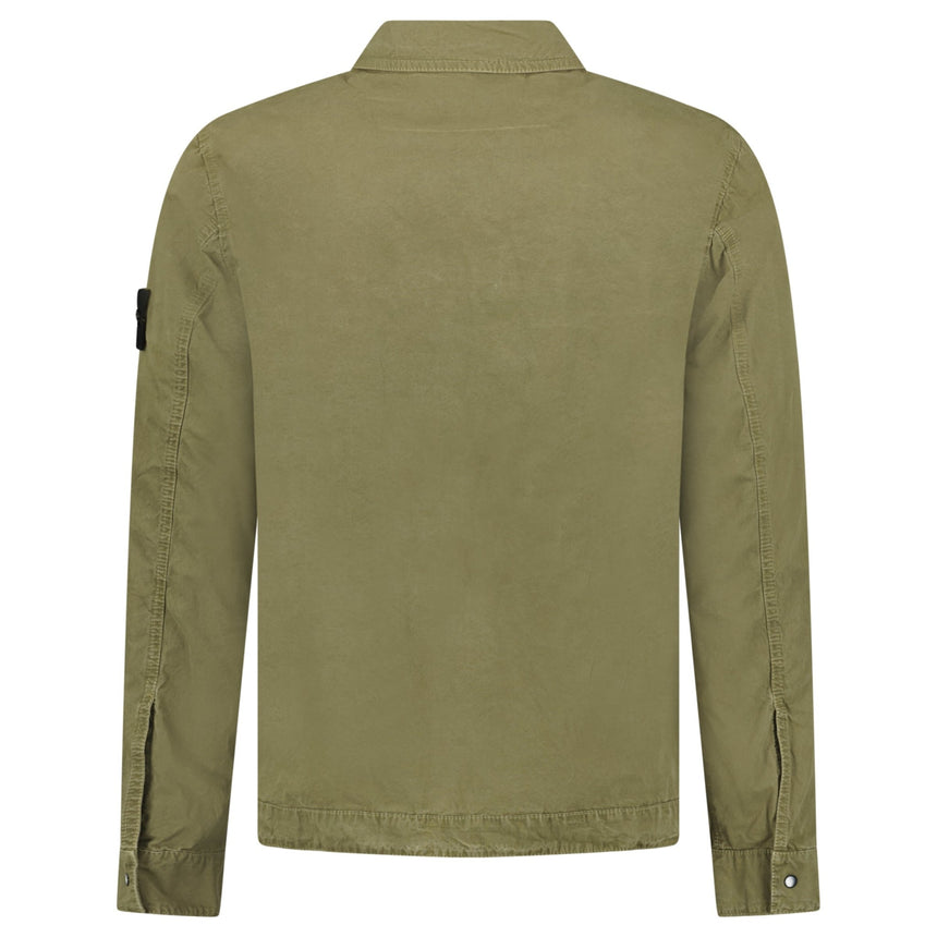 Stone Island Brushed Organic Cotton Canvas ‘OLD’ Effect Overshirt in Military Green - Boinclo - Outlet Sale Under Retail