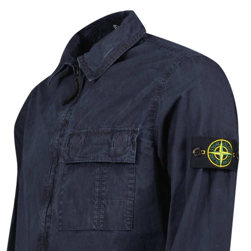 Stone Island Brushed Organic Cotton Canvas ‘OLD’ Effect Overshirt in Navy - Boinclo - Outlet Sale Under Retail