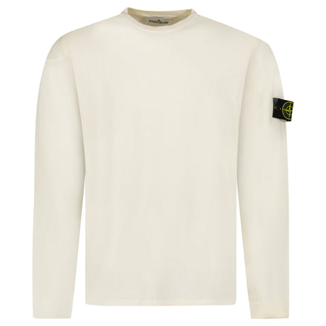 Stone Island Compass Badge Light Raw Hand Organic Cotton Jumper in Ivory - Boinclo - Outlet Sale Under Retail