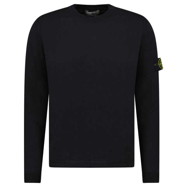 Stone Island Compass Badge Light Raw Hand Organic Cotton Jumper in Navy - Boinclo - Outlet Sale Under Retail