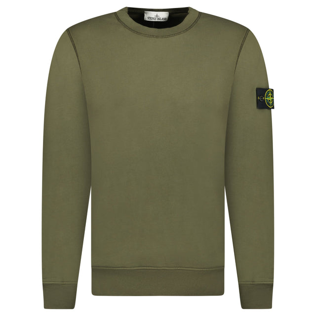 Stone Island Compass Badge Organic Cotton Crewneck Sweatshirt Military Green - Boinclo - Outlet Sale Under Retail