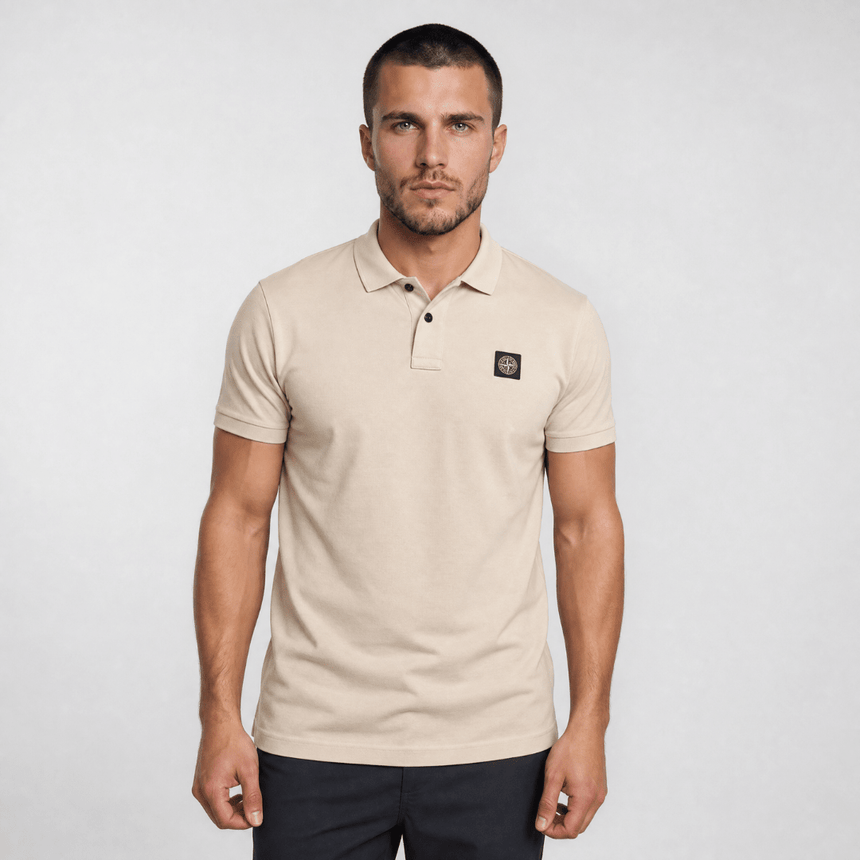 Stone Island Compass Badge Polo T-Shirt Slim Fit in Desert Beige - Boinclo - Outlet Sale Under Retail