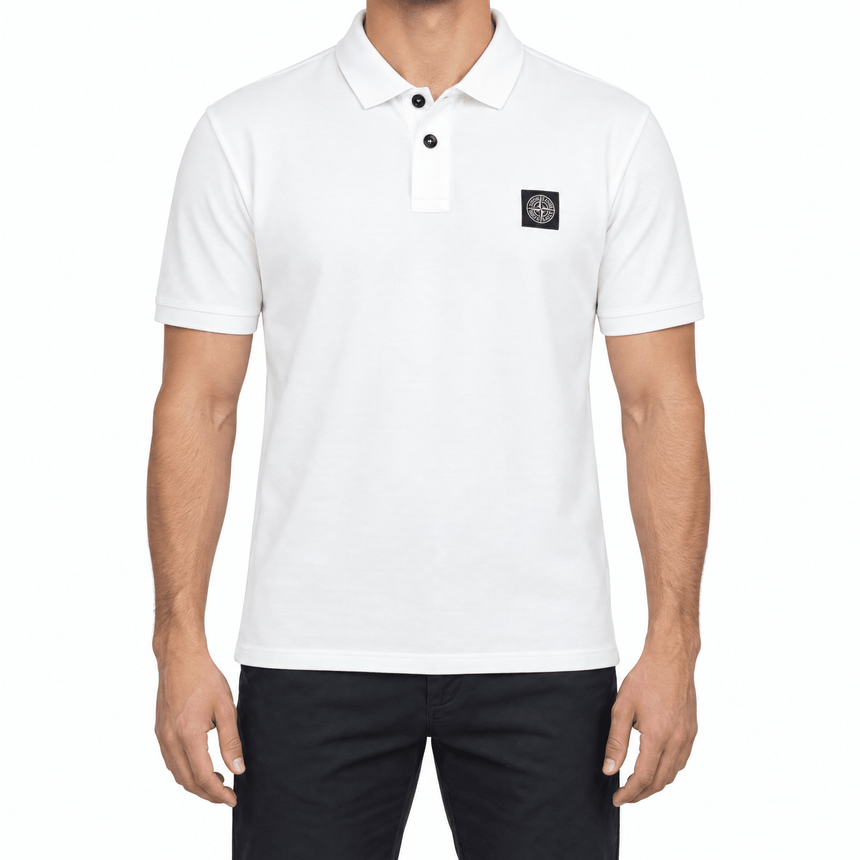 Stone Island Compass Badge Polo T-Shirt Slim Fit White - Boinclo - Outlet Sale Under Retail