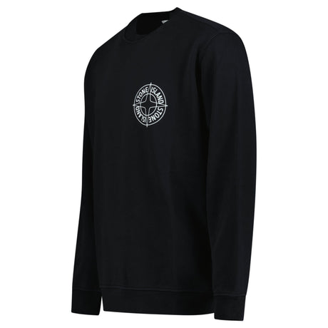 Stone Island Compass Print Cotton Fleece Crewneck Sweatshirt in Black - Boinclo - Outlet Sale Under Retail