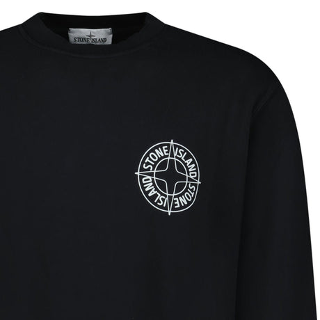 Stone Island Compass Print Cotton Fleece Crewneck Sweatshirt in Black - Boinclo - Outlet Sale Under Retail