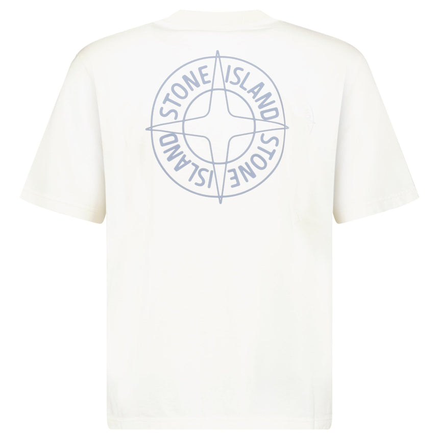 Stone Island Compass - Print Crewneck T-Shirt in Ivory - Boinclo - Outlet Sale Under Retail