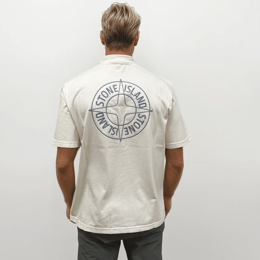 Stone Island Compass - Print Crewneck T-Shirt in Ivory - Boinclo - Outlet Sale Under Retail