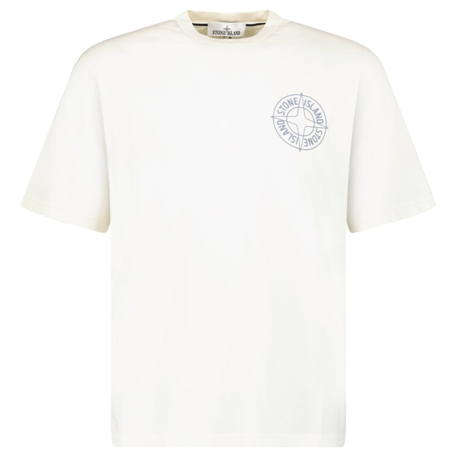 Stone Island Compass - Print Crewneck T-Shirt in Ivory - Boinclo - Outlet Sale Under Retail