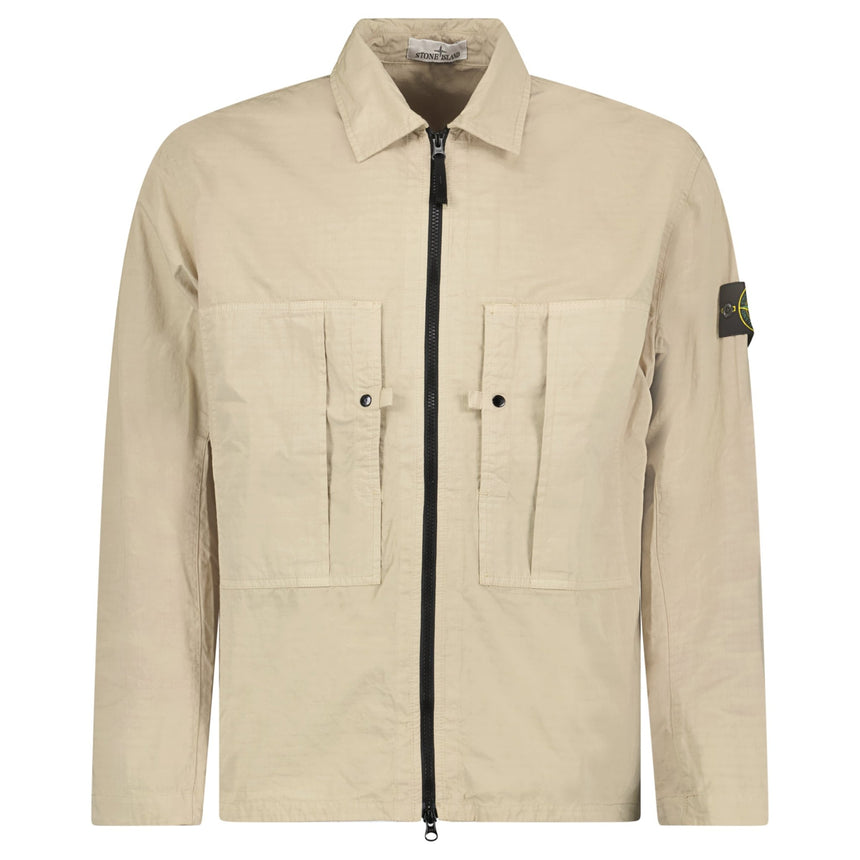 Stone Island Cotton Ripstop Zip Overshirt in Desert Beige - Boinclo - Outlet Sale Under Retail