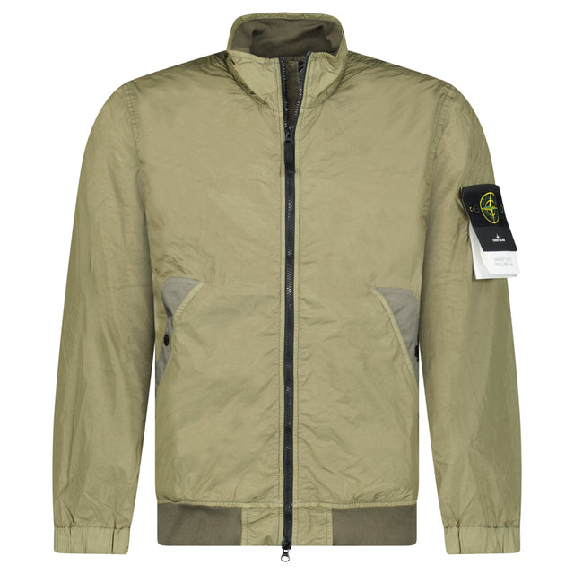 Stone Island Crinkle Reps NY Stand Collar Jacket in Military Green - Boinclo - Outlet Sale Under Retail