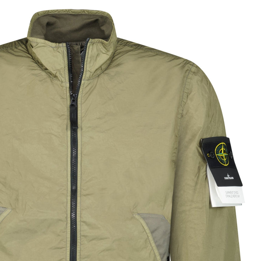 Stone Island Crinkle Reps NY Stand Collar Jacket in Military Green - Boinclo - Outlet Sale Under Retail