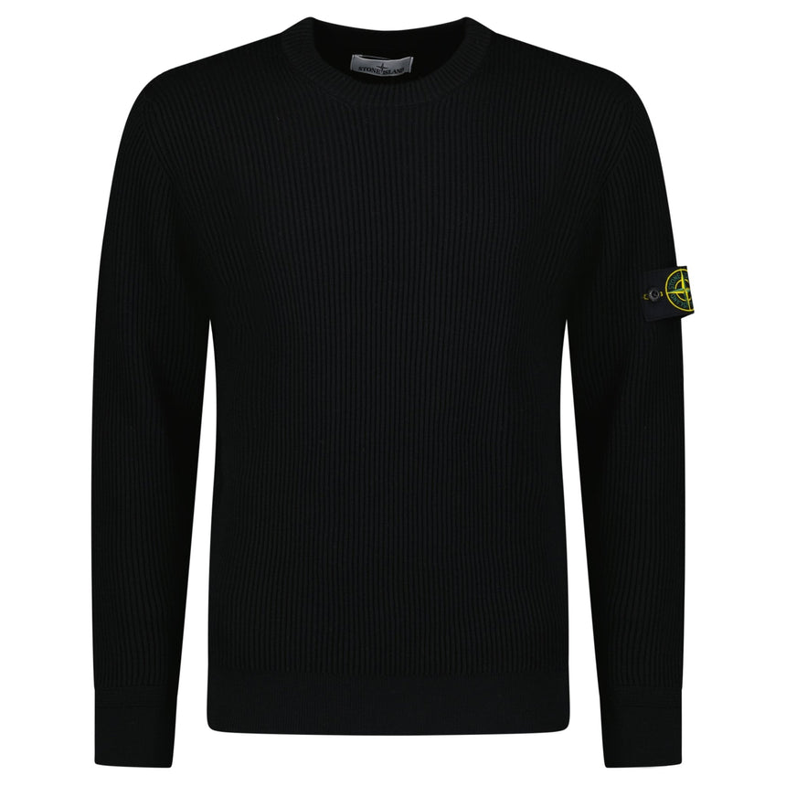 Stone Island Full Rib RWS Wool Crewneck Sweater with Band Motif in Black - Boinclo - Outlet Sale Under Retail