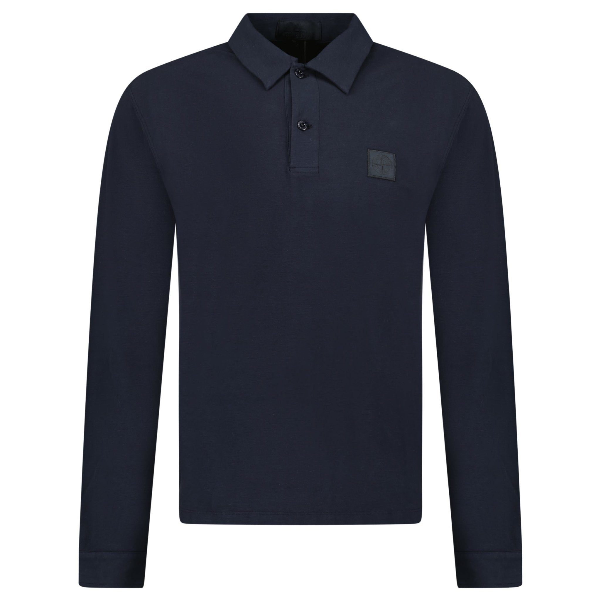 Stone Island Ghost Badge Long Sleeve Polo Shirt in Navy - Outlet