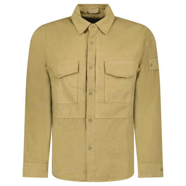 Stone Island Ghost Cotton Linen Canvas Overshirt in Dark Beige - Boinclo - Outlet Sale Under Retail