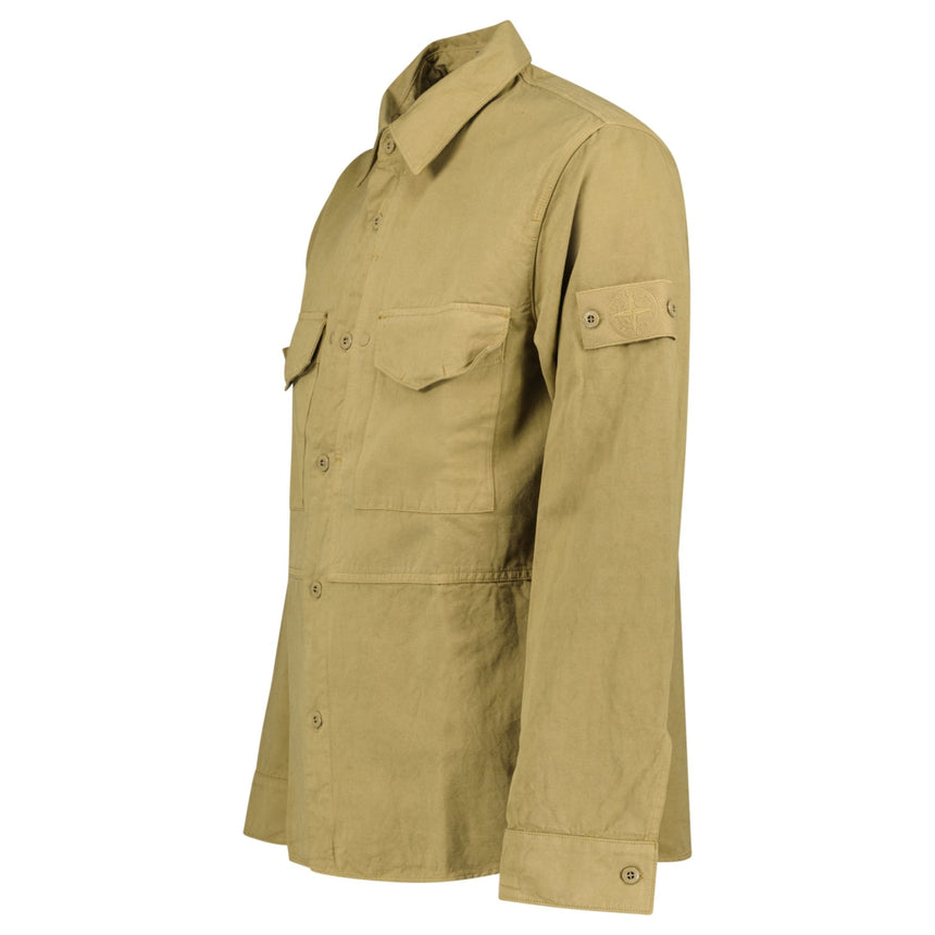 Stone Island Ghost Cotton Linen Canvas Overshirt in Dark Beige - Boinclo - Outlet Sale Under Retail