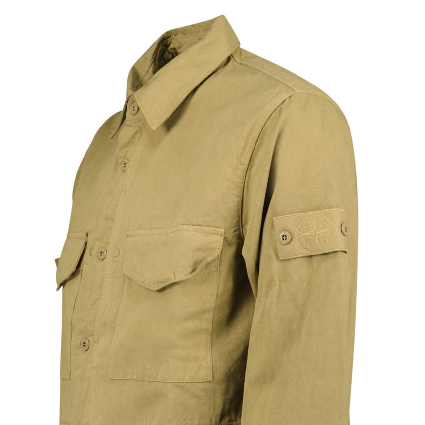 Stone Island Ghost Cotton Linen Canvas Overshirt in Dark Beige - Boinclo - Outlet Sale Under Retail