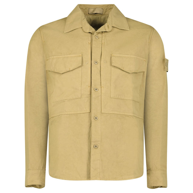 Stone Island Ghost Cotton Linen Canvas Overshirt in Dark Beige - Boinclo - Outlet Sale Under Retail