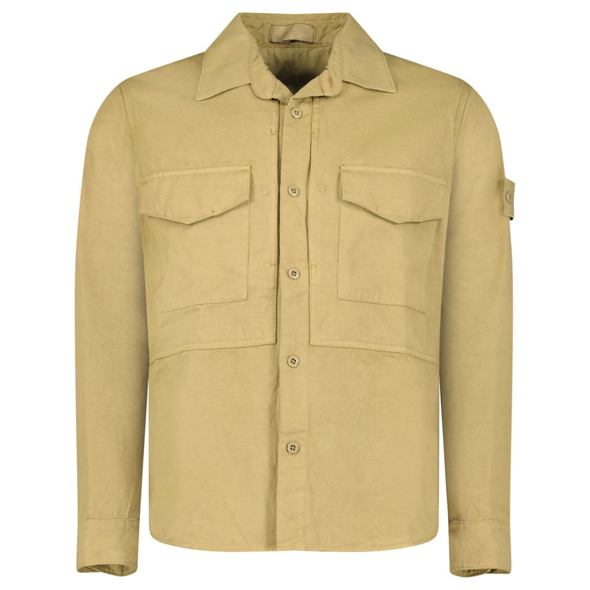 Stone Island Ghost Cotton Linen Canvas Overshirt in Dark Beige - Boinclo - Outlet Sale Under Retail