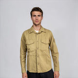 Stone Island Ghost Cotton Linen Canvas Overshirt in Dark Beige - Boinclo - Outlet Sale Under Retail
